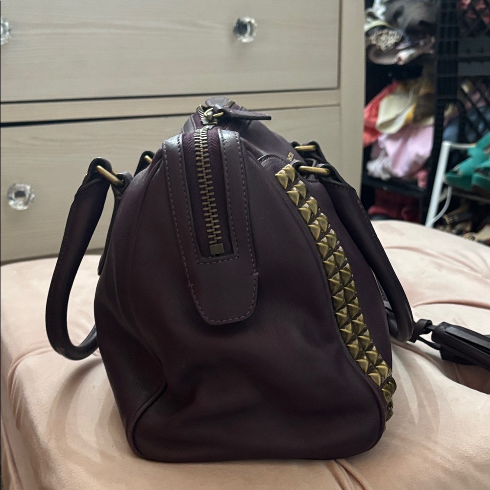 Coach Dark Purple Satchel with Gold Studs - Picture 5 of 13